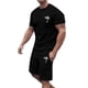 thumbnail image 2 of Conjunto de Sudadores de Hombres Impresión Casual Deportes de Manga Corta Cuello Redondo, Traje de Deporte de 2 Piezas con Pantalones de Corredores de Cintura Elástica, 2 of 4