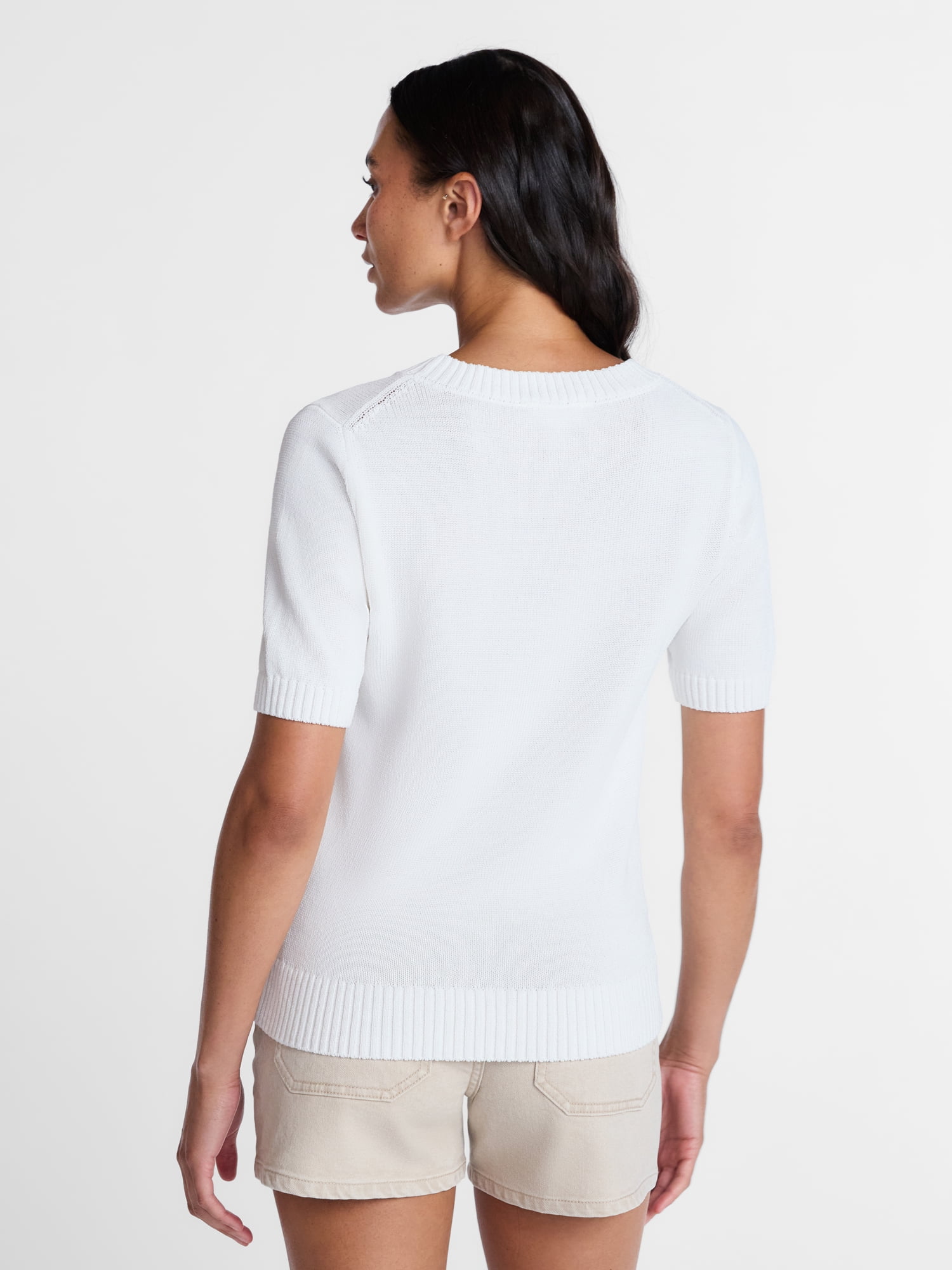 Time and Tru Women's Crewneck Sweater with Short Sleeves, Lightweight, Sizes XS-XXXL