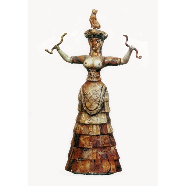 Describe and analyze the snake goddess image