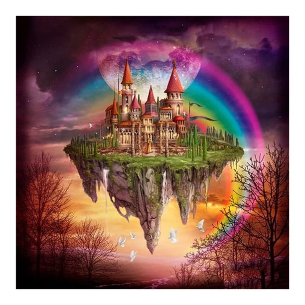 Cuadros Decorativos Taladro redondo completo 5D imagen de dibujo castillo arcoíris pintura de diamantes adorno para habitación JShteea Nuevos Originales