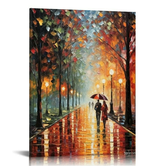 ONETECH Hand Painted Landscape Canvas Vertical Wall Art, Contemporary Abstract Textured Tree Oil Paintings 12x16
