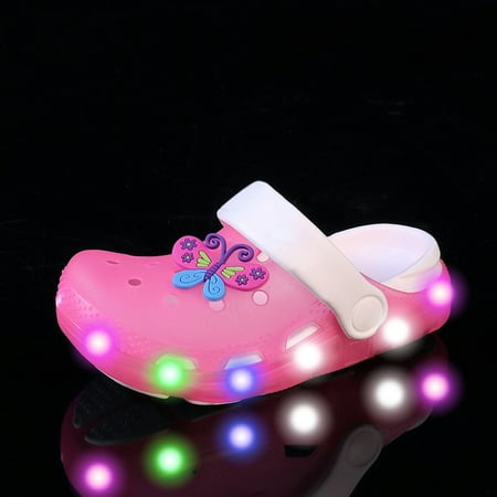 

Girls Boys LED Luminous Cartoon Dinosaur/Butterfly Clogs Comfy Lightweight Non Slip Beach Shoes For Toddler Kids Children Spring And Summer