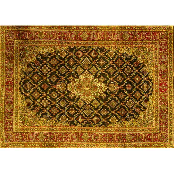 Ahgly Company Machine Washable Indoor Rectangle Medallion Yellow Traditional Area Rugs, 7' x 9'