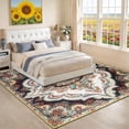thumbnail image 7 of 8x10ft Washable Area Rug For Living Room  Vintage Boho Floral Medallion Non-slip Low Pile Indoor Carpet Bedroom Dining Home Office(beige White), 7 of 7