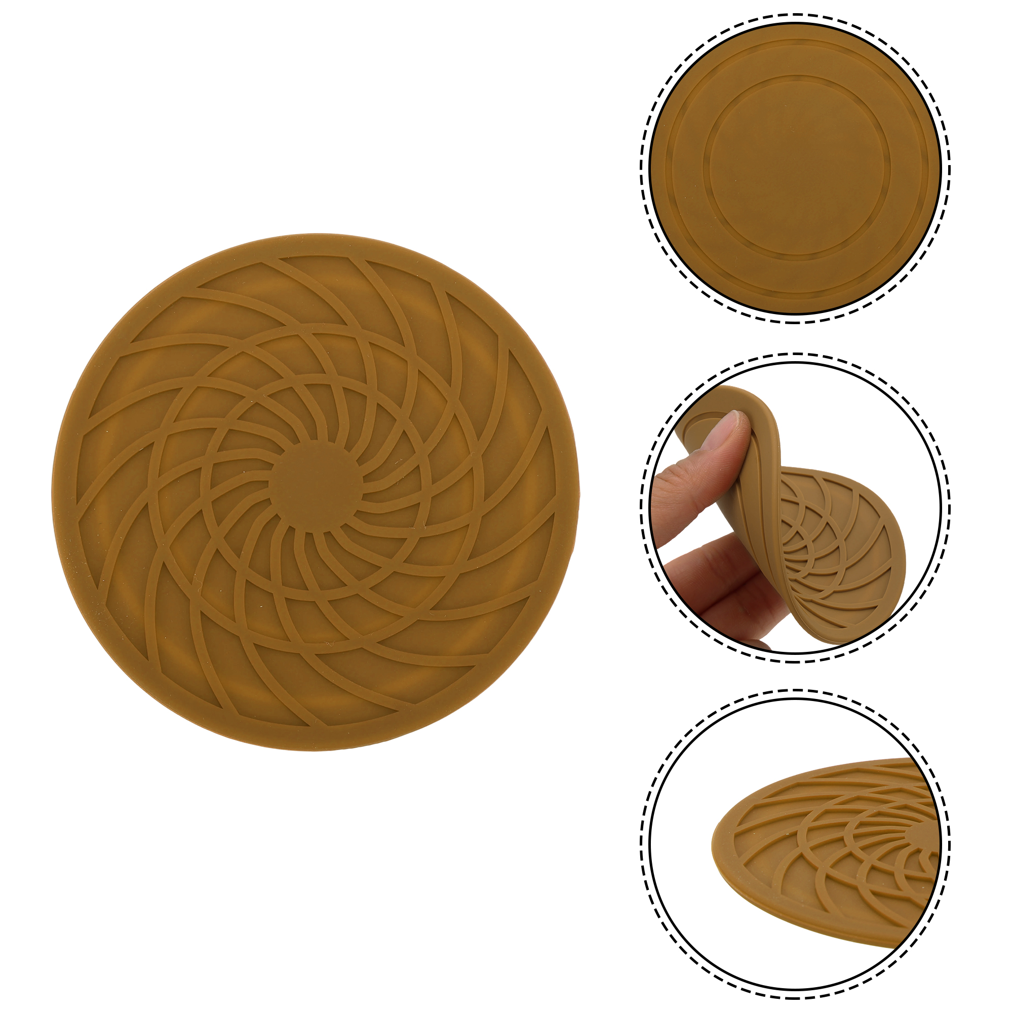 Unique Bargains Round Drink Coaster Set Yellow Brown