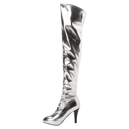 

Winter Chelsea Boots for Women Metal Knee Over Boots Nightclub Steel Pipe Dance Boots Sexy High Heel Zipper Knee Over Boots Knee High Boots(Size:7)