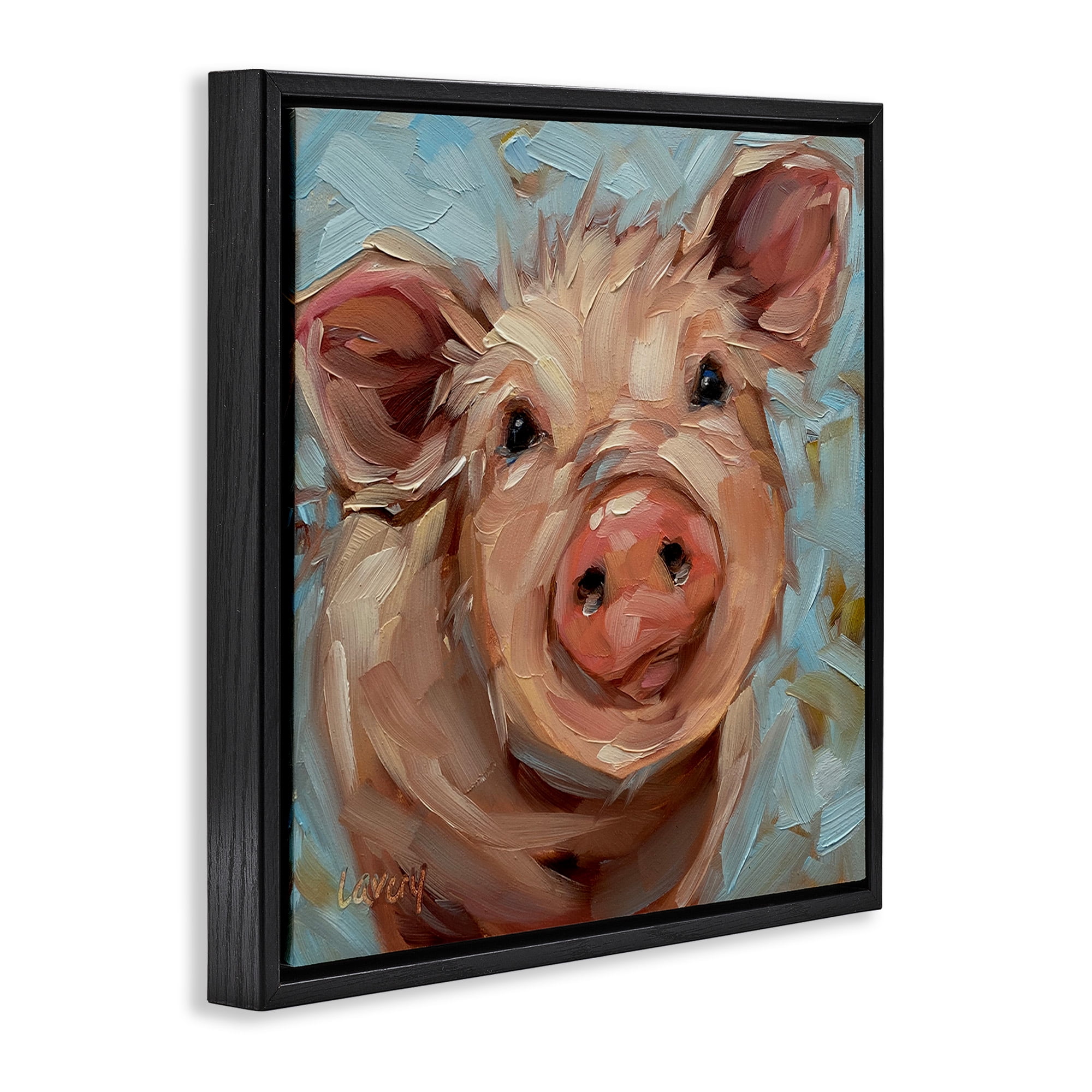 Stupell Industries Modern Pig Portrait Farm Animal Animals & Insects Painting Black Floater Framed Canvas Art Print Wall Art, 25 x 25