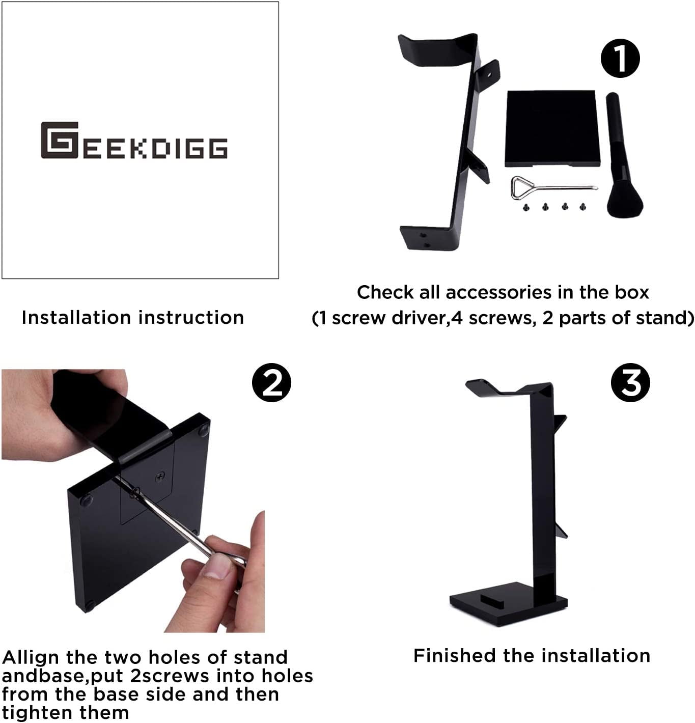 Geekdigg Gaming Headset Headphone Stand Holder with Cable Organizer & Cellphone Stand - Black