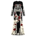 thumbnail image 4 of Women's Halloween Gothic Velvet Maxi Dress, Long Sleeve Round Neck Bodycon Dress with Skeleton Floral Print, Elegant Fall Evening Party Gown, 4 of 4