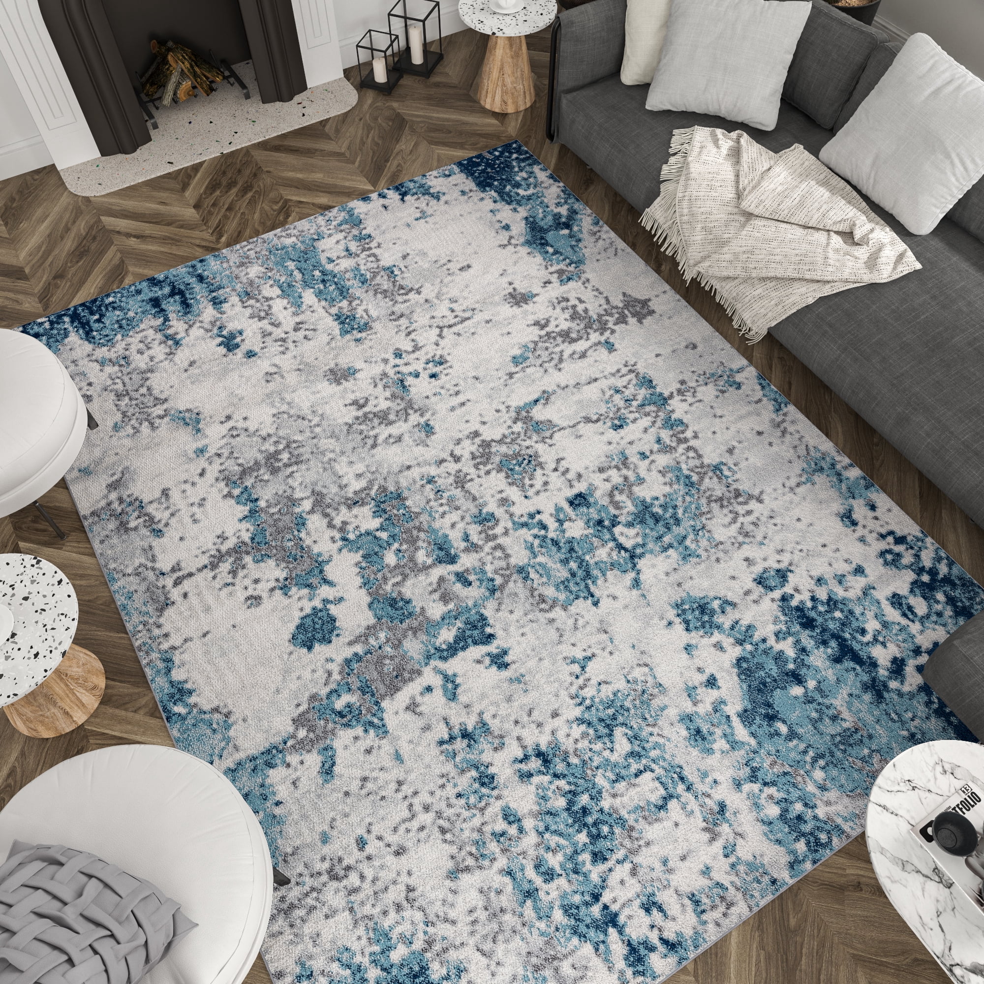 2x8 Modern Blue Runner Rugs for Hallway | Indoor Entry, Entryway, Walkway or Kitchen Rug 2'3'' x 7'3''