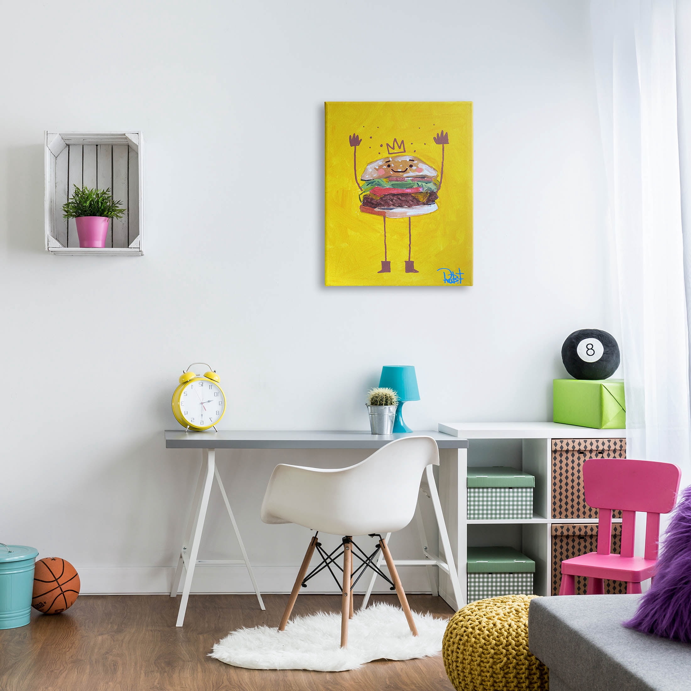 Stupell Industries Smiling Hamburger Crown Food Character Painting Gallery Wrapped Canvas Print Wall Art, Design by Robert Filiuta