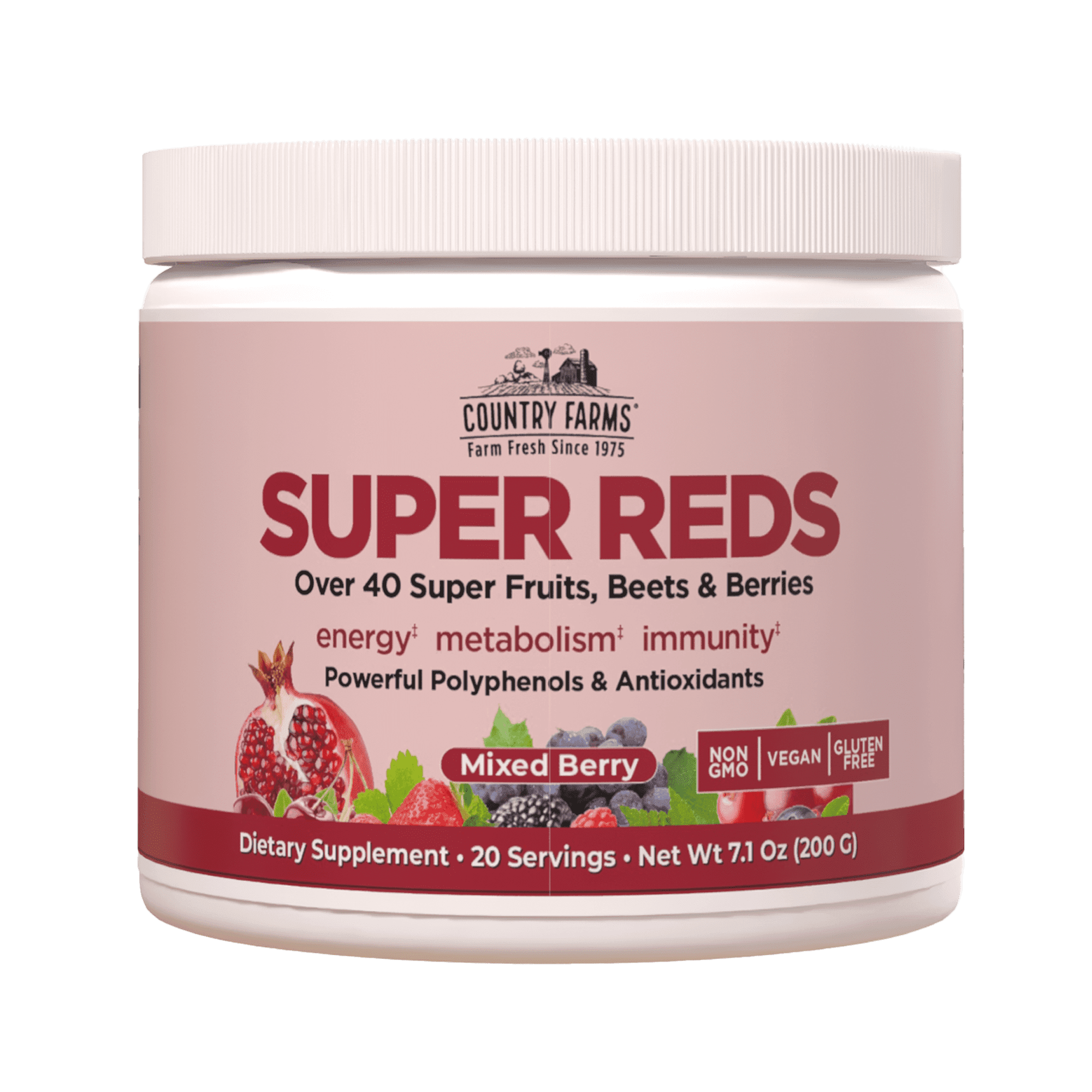 Country Farms Super Reds Energizing Polyphenol Super Food Drink Mix, Berry Flavor, 7.1 oz