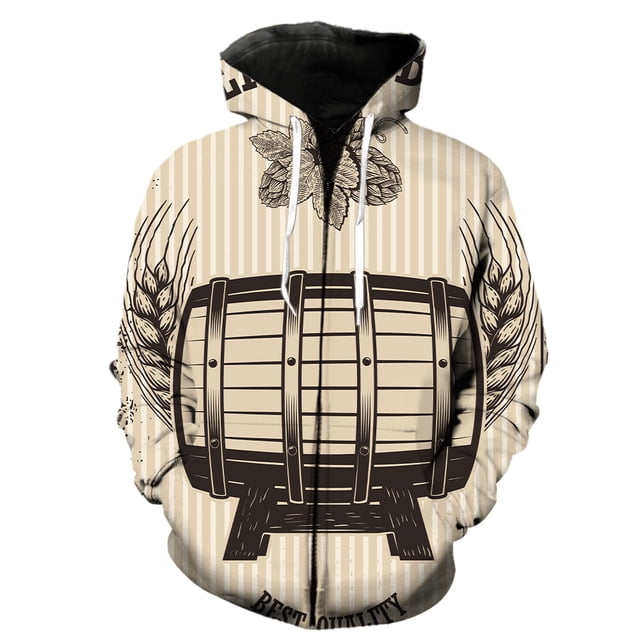 Sudadera con capucha y cremallera para hombre, de manga larga, con estampado 3D de festival de cerveza de dibujos animados, estilo Harajuku de gran tamaño, gran oferta 2024, con capucha, genial.