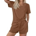 Womens 2 Piece Outfits Ribbed Knit Matching Short Sleeve TShirt and