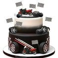 thumbnail image 4 of Motorcycle Race Cake Decor Set - 3D Soft Rubber Motorbike & Checkered Flags for Themed Parties, 4 of 8