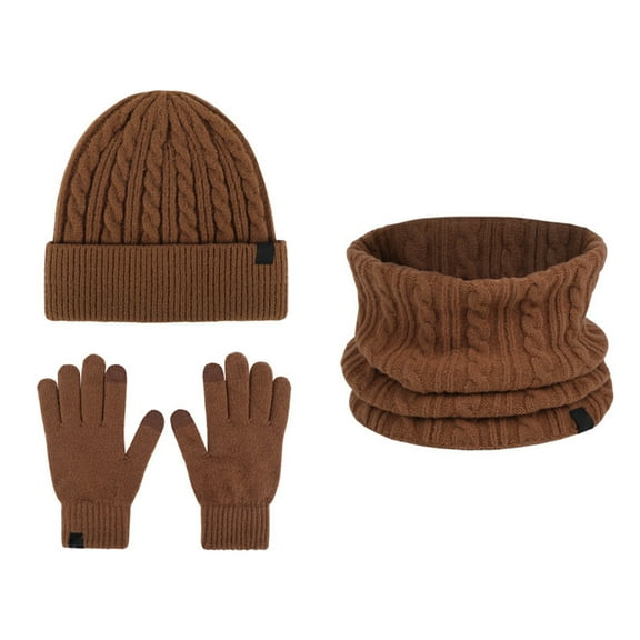 Ediodpoh Children Winter Knit Hat Scarf and Gloves Set Warm Windproof Ear Protection Three Piece Set Brown