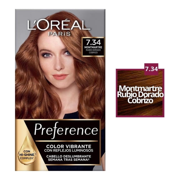 Tinte para cabello L'Oréal Preference 7.34 montmartre rubio dorado cobrizo