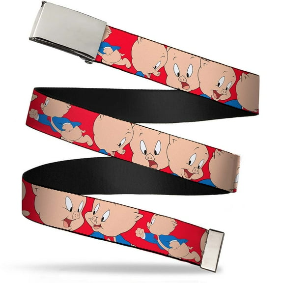 Adjustable Belt, Clamp Buckle, Cut-to-Fit, Porky Pig Expressions Red