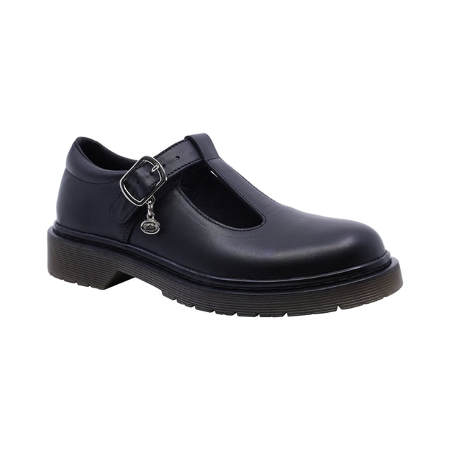 Zapato escolar Coqueta para niña de piel negro Martín con diseño tipo T