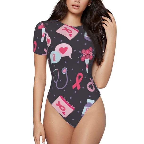 Fotbe Breast Cancer Awareness1 Body de Mujer con Cuello Redondo y Mangas Cortas, Sin Mangas Ajustado, Suave, Cómodo y Básico-Medium