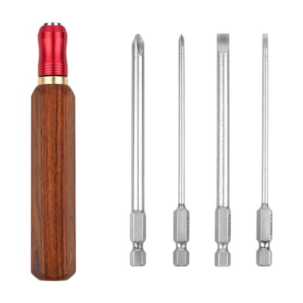 Mango de madera y 4 puntas de destornillador Mango antideslizante PH2 PH0 Puntas de 6 mm y 3 mm Montaje sencillo Multifuncional Hex Cambio rápido