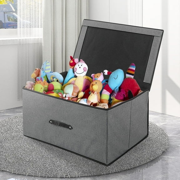 Honeier Toy Storage Collapsible Toy Box with Lid 24 x16 x12 inches Large Toy Chest Organizer for kids Clothes Storage Bin, Grey