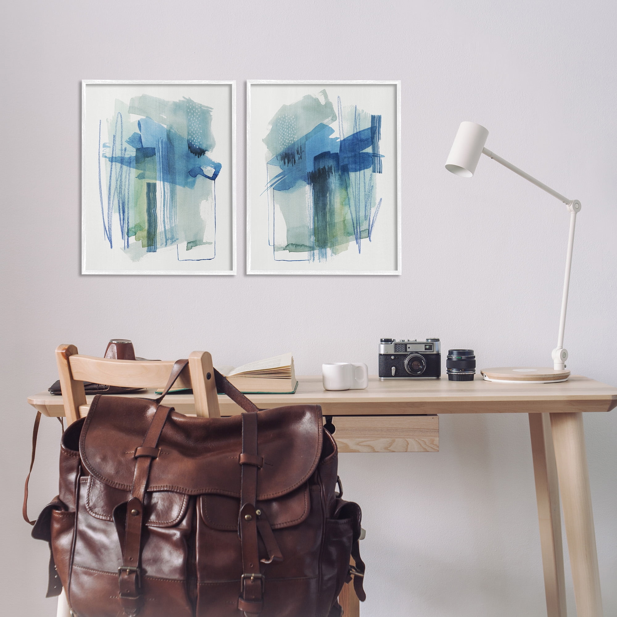 Stupell Industries Chaotic Brushed Watercolor Abstract Painting White Framed Art Print Wall Art, 16 x 20, Set of 2