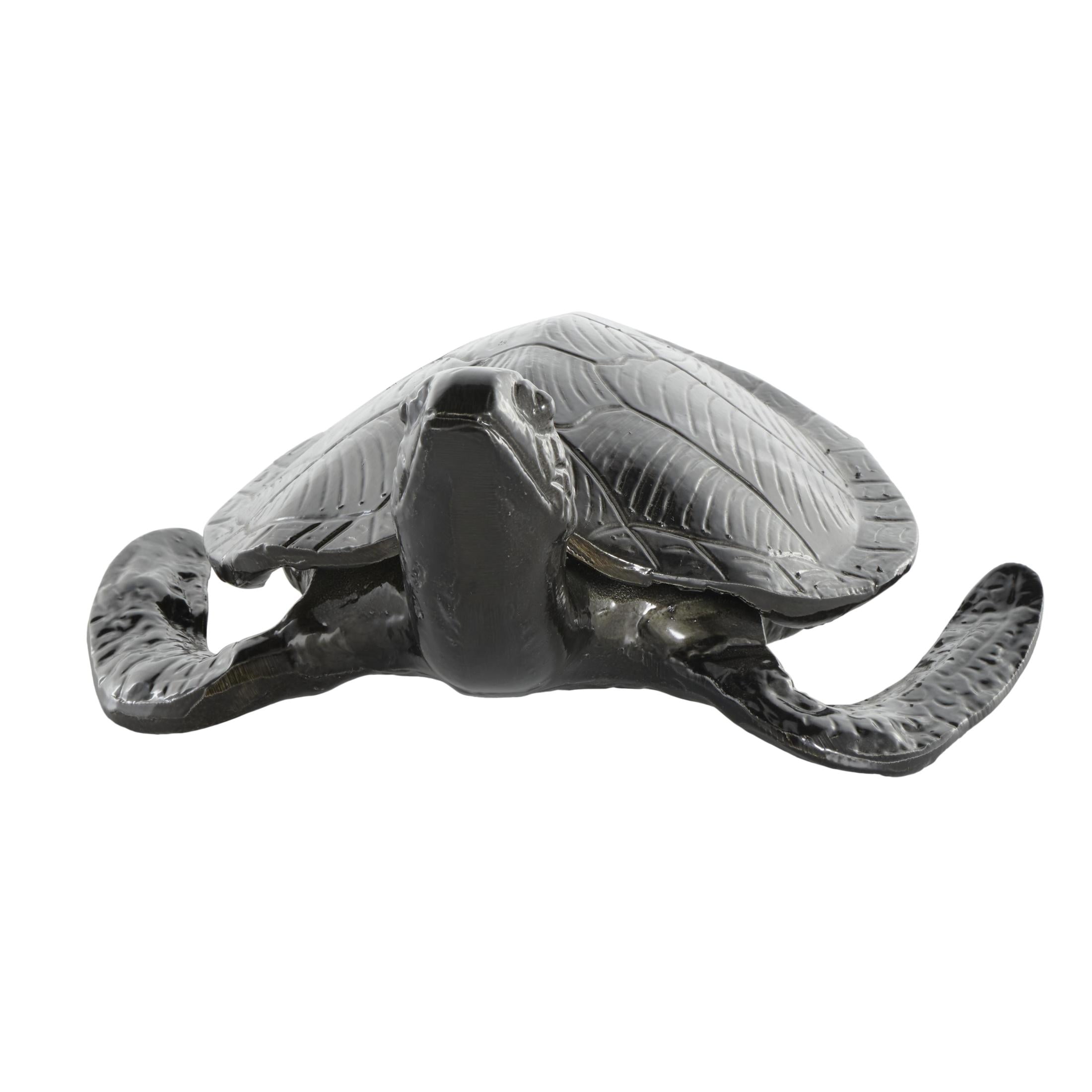 15" x 6" Black Aluminum Metal Carved Sea Turtle Sculpture, by DecMode