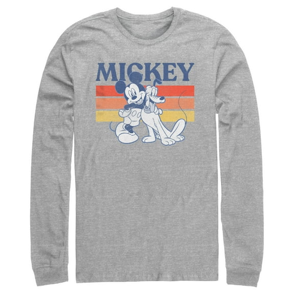 Men's Mickey & Friends Retro Pluto and Mickey Mouse Long Sleeve Shirt Athletic Heather X Large