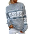 thumbnail image 2 of BLTIBY Womens Semi-High Neck Sweaters Snowflake Printed Knitted Pullover Long Sleeve Crew Neck Jumper Warm Casual Lightweight Soft Tops Gray S, 2 of 4