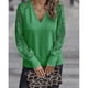 thumbnail image 3 of Blusa verde de otoño/invierno para mujer, talla S, cuello en V, manga larga, ribete de encaje, 3 of 6