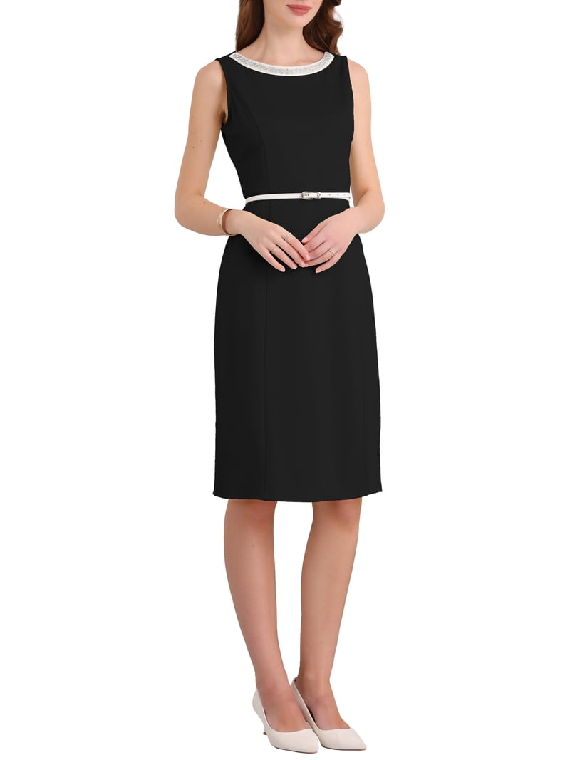 Inspire Chic Women's Rhinestone Boat Neck Dresses Sleeveless Pencil Sheath Dress S Black Inspire Chic Women's Rhinestone Boat Neck Dresses Sleeveless Pencil Sheath Dress S Black