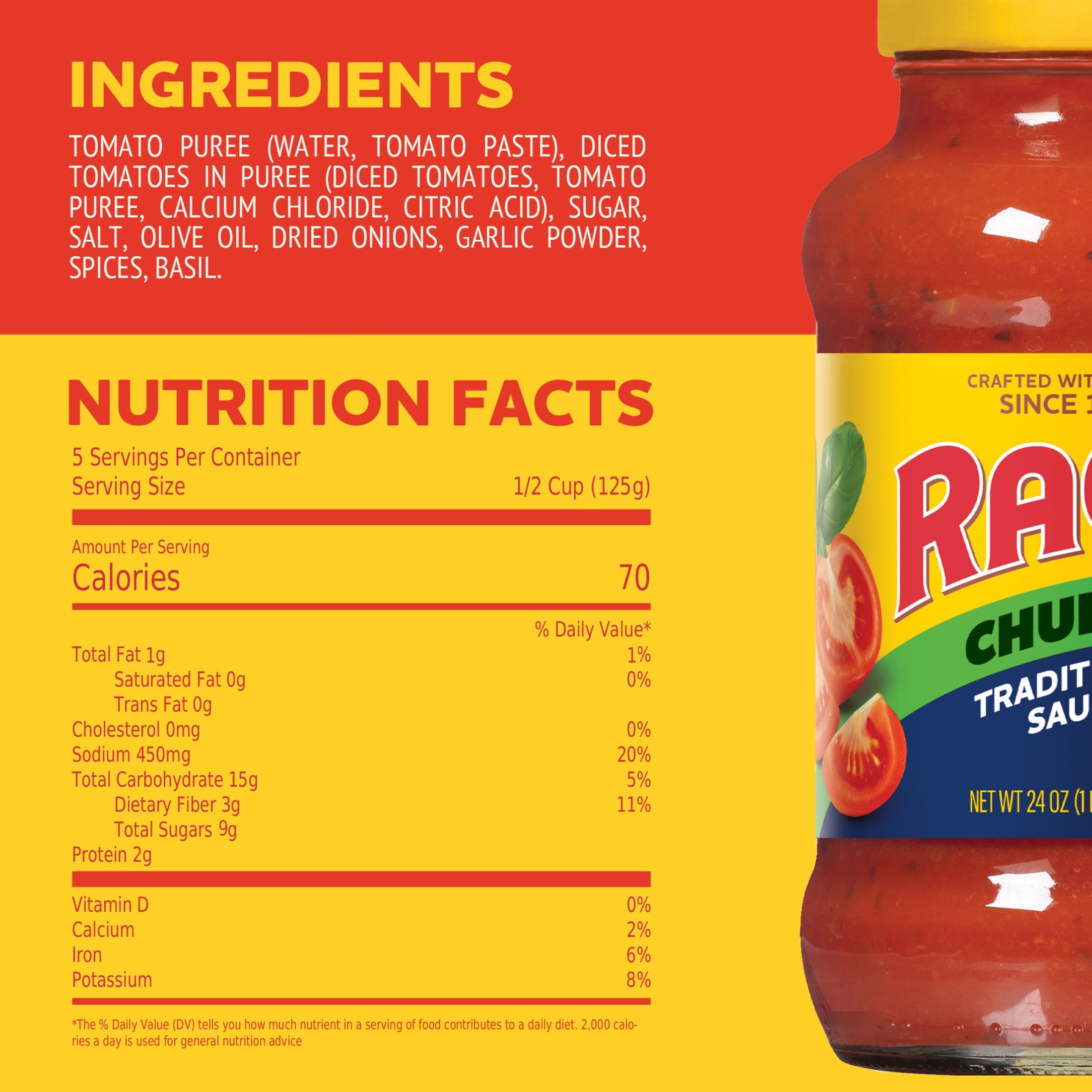 (12 pack) RAGÚ Chunky Traditional Pasta Sauce, 24 oz