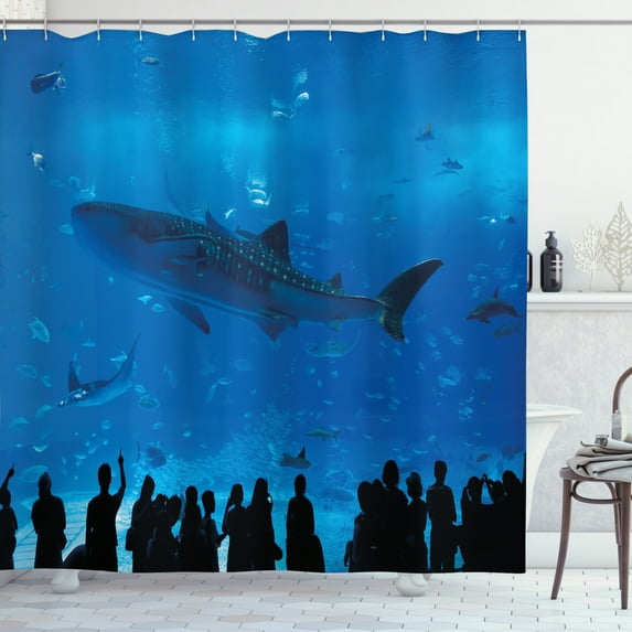 Ambesonne Shark Shower Curtain, Aquarium Park and People, 69"Wx84"L, Blue Black