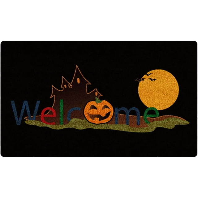 Tapis de Sol d'Halloween 24X16 Pouces en Fibre de Polyester Super Absorbant Décoration pour Fête Intérieure Extérieure Entrée B