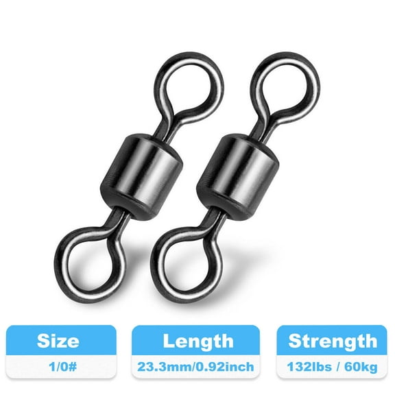 100PCS Fishing Barrel Swivels 9LB~1320LB Stainless Steel Rolling Solid Ring