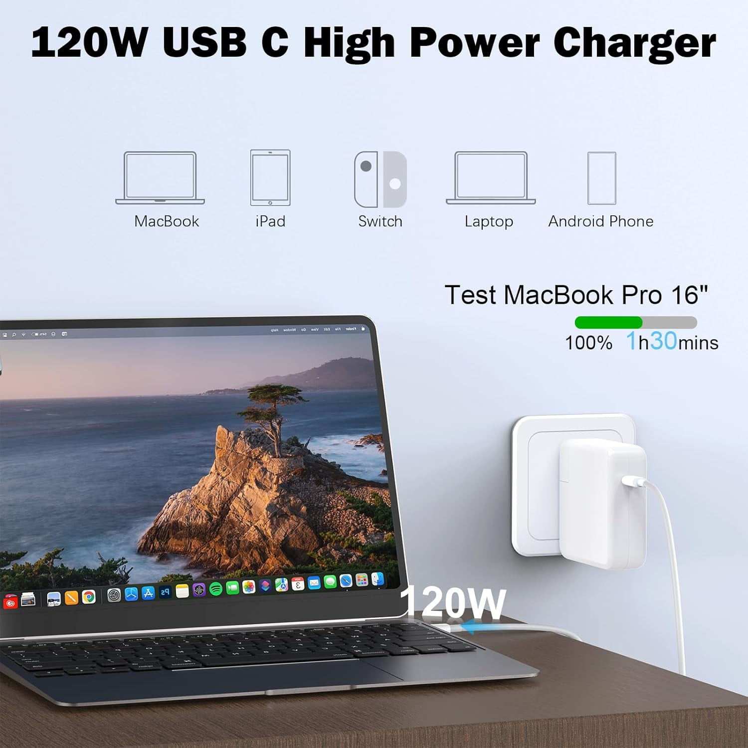 Mac Book Pro Charger - 120W USB C Fast Charger Adapter Compatible with MacBook Pro & MacBook Air 13, 14, 15, 16 inch, iPad Pro, Galaxy and All USB C Device