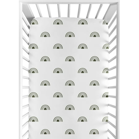 UPC: 0846480089834 | Boho Rainbow White and Green Fitted Crib Sheet by Sweet Jojo Designs