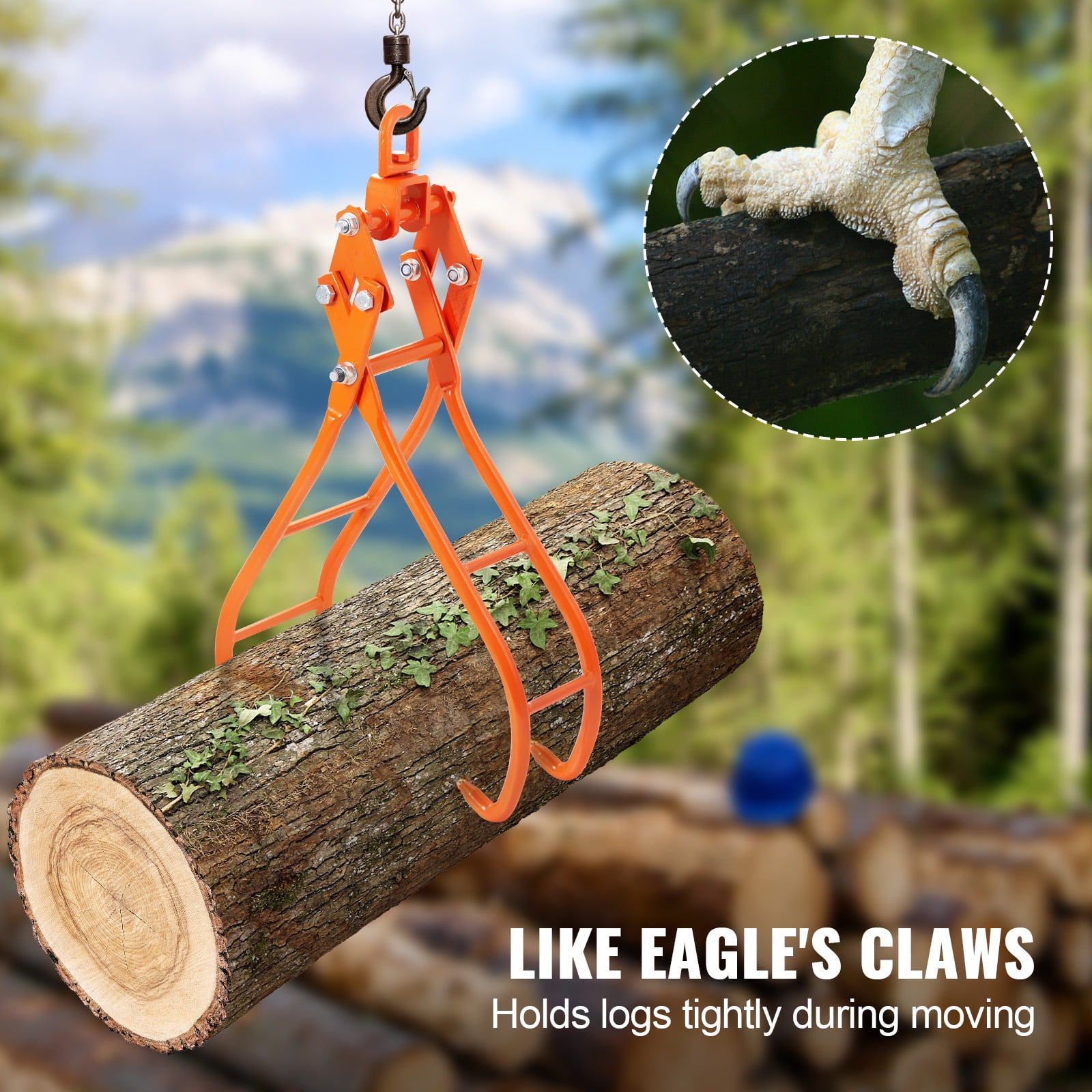 KFFKFF Timber Claw Hook, Swivel Steel Log Lifting Tongs, 28 inch 4 Claw Log Grapple for Logging Tongs, Eagle Claws Design with 2205 lbs/1000 kg Loading Capacity