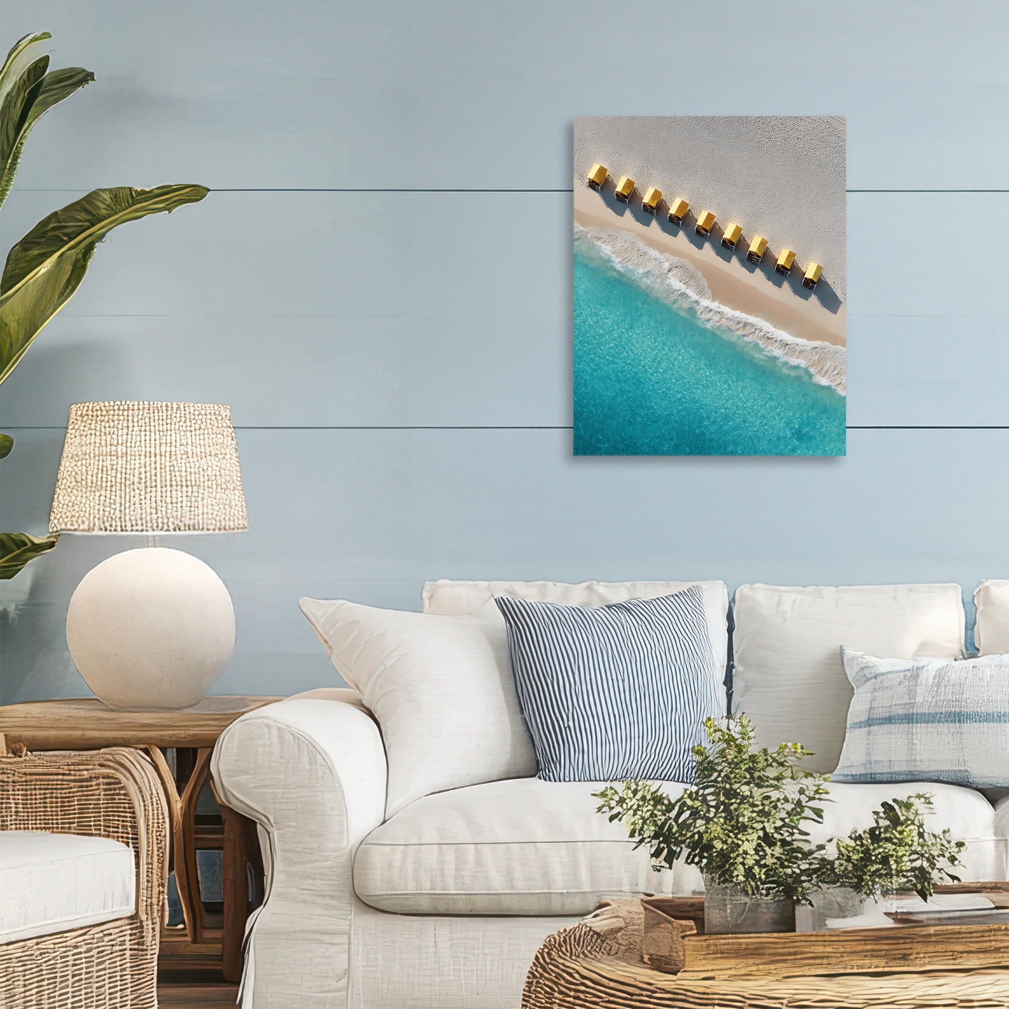 Stupell Industries Yellow Cabanas Along Shore Canvas Wall Art, design by Franklyn Gregory