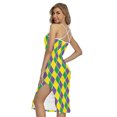 thumbnail image 2 of Purple Green And Yellow Mardi Gras Printed Cross Back Cami Dress, Mardi Gras Fashion Summer Maxi Sexy Casual Dress For Women, 2 of 4