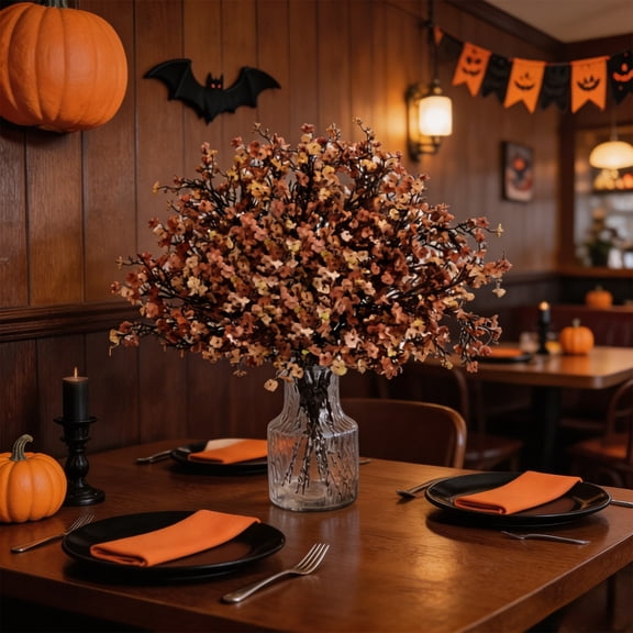 Halloween Artificial Flower Branches Fall Floral Bouquet Spooky Decor Faux Flowers Centerpiece Mantel Table Decoration Party Wedding Home Indoor Outdoor Arrangement