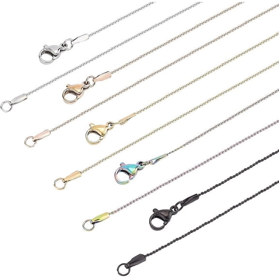 10pcs 5 Color Stainless Steel Snake Chain 0.8x0.4mm Necklace Chains 18 Inches/45cm Thin Flat Snake Chain with Lobster Clasps