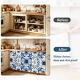 thumbnail image 4 of Vintage Flower Cabinet Curtains for Kitchen 35"W x 35"L, Greek Cobalt Blue Mandalas Floral Tile Texture Laundry Sink Cabinets Magic Tape Short Curtain Privacy Panel for Bathroom Vanity Cabinets, 4 of 9