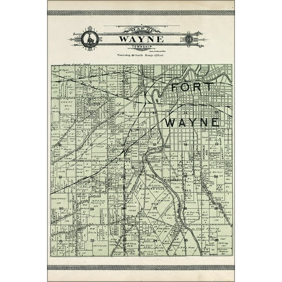 24"x36" Gallery Poster, Map of Fort Wayne Township Indiana 1907