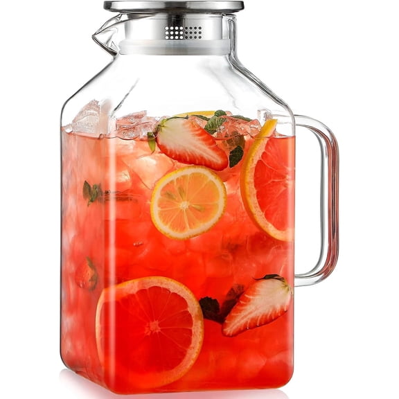 1 Gallon Square Glass Pitcher with Lid and Spout, Borosilicate Glass Carafe for Hot/Cold Drink, Water Pitchers with Handle for Fridge, Extra Large Jug for Iced Tea, Coffee, Juice, Beverage