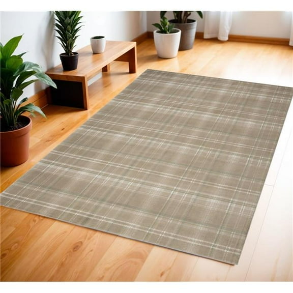 HomeRoots 569847 4 x 6 ft. Plaid Rectangle Area Rug, Taupe & Ivory