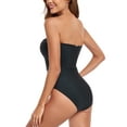thumbnail image 5 of RELLECIGA Women's Black Bandeau Ruched One Piece Swimsuit Tummy Control Sexy Strapless One Piece Bathing Suit with Removable Straps, 5 of 8