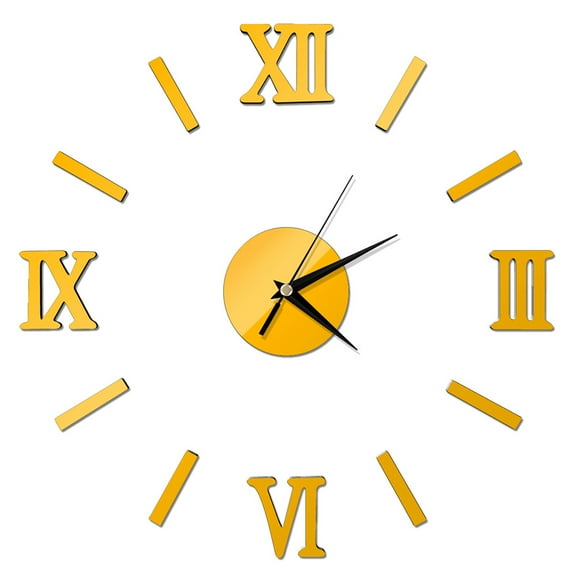 Toyvian Golden Acrylic Frameless Wall Clock with 3D Roman Numerals for Home Decoration