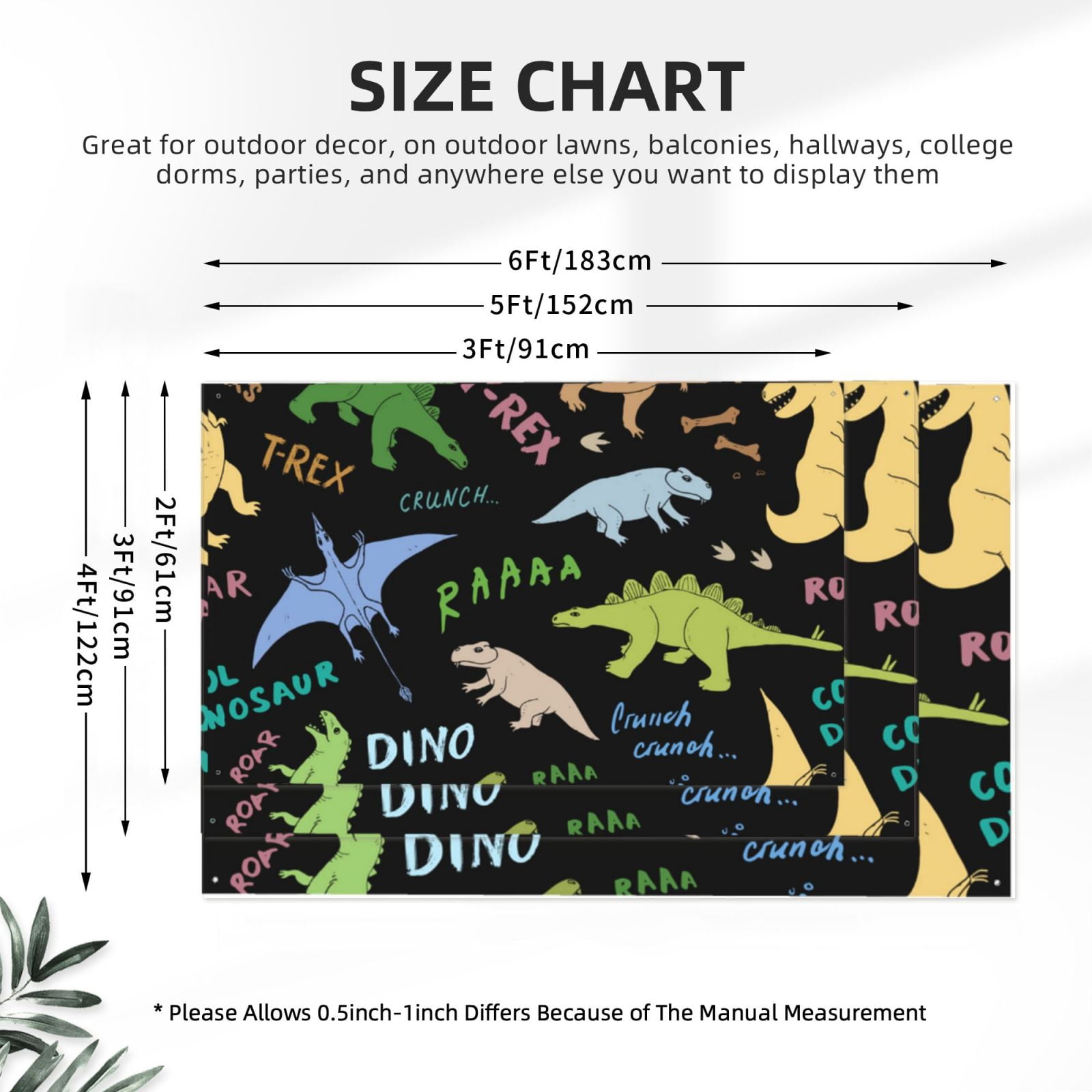 Dino Pattern Cute Cartoon Four Hole Decorated Banner Flag for Garden Yard Home Decoration Indoor Outdoor 4x6 Ft